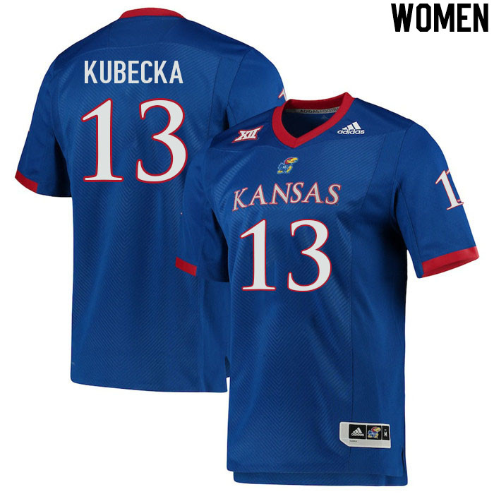 Women #13 Keaton Kubecka Kansas Jayhawks College Football Jerseys Stitched Sale-Royal - Click Image to Close
